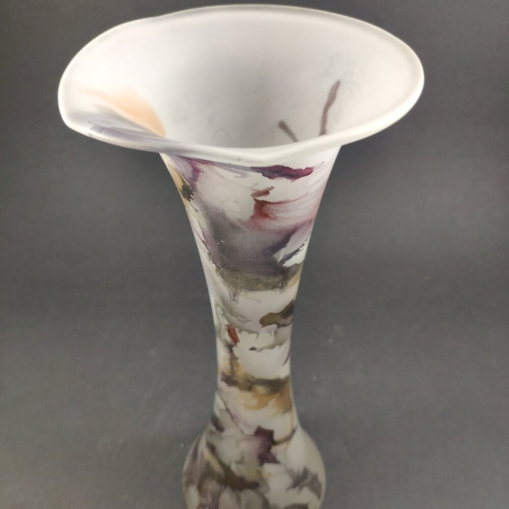 Rueven Art Glass Vase Frosted Satin Drip Matte Finish Vintage Lily Vase 10.25"